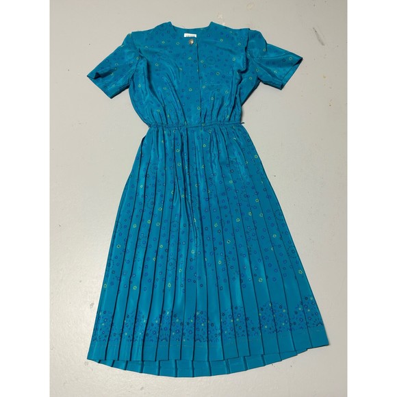Leslie Fay Ikat Pleated Belt Dress Vintage Women’s Size 10 Short Sleeve Buttons - Picture 1 of 7